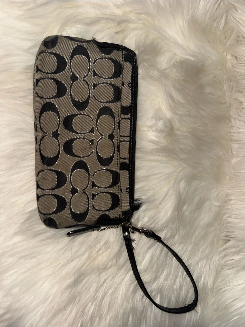 Coach Monogram Wristlet in Taupe and Black